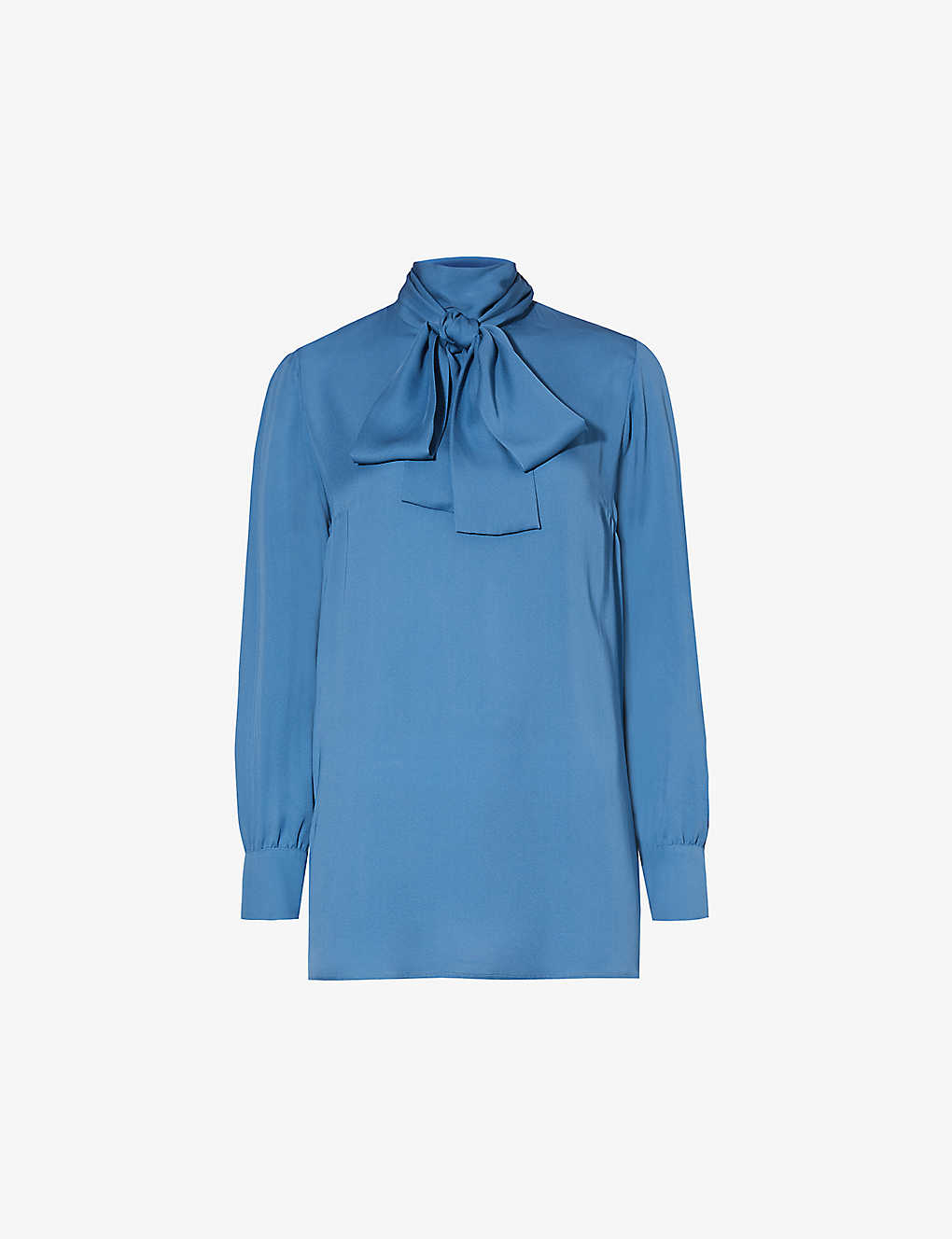 Shop Gucci Self-tie High-neck Silk Shirt In Vintage Avio Blue
