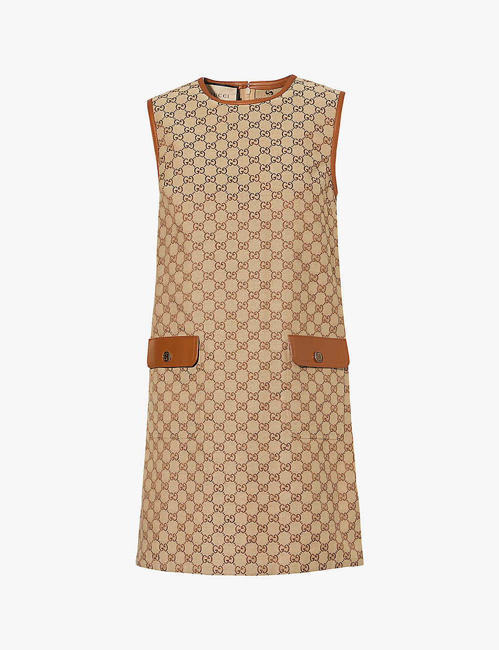 Shop Gucci Women's Brown/dusty Mauve/mc Monogram-pattern Sleeveless Cotton-blend Midi Dress