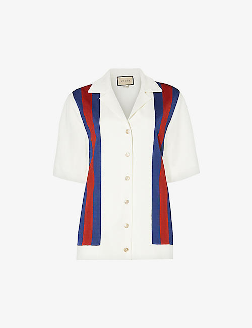 GUCCI: Striped-panel knitted polo shirt