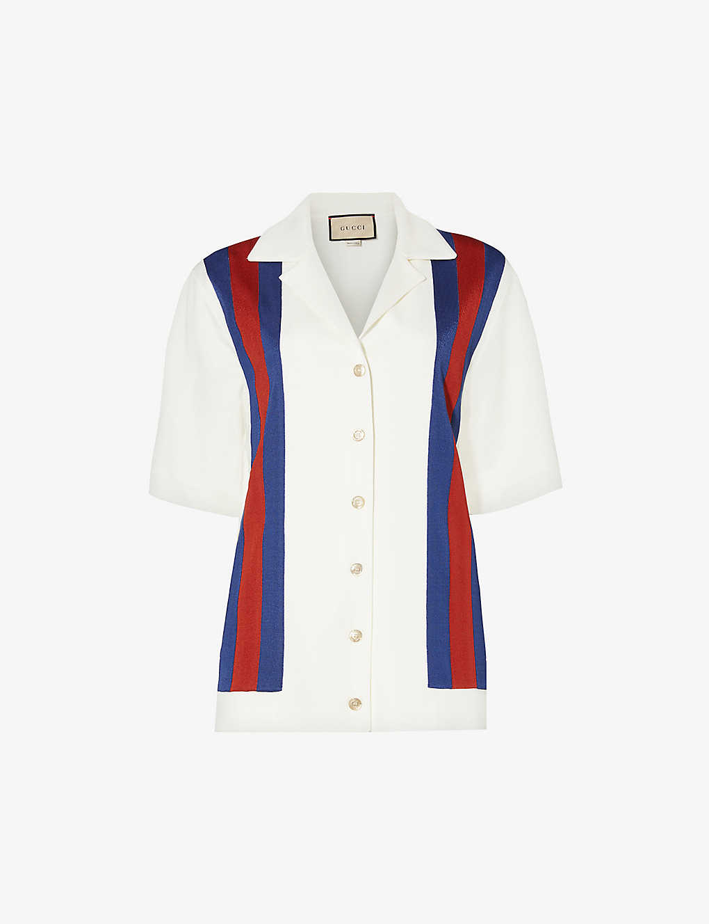 Gucci Striped-panel Knitted Polo Shirt In Ivory/blue/red