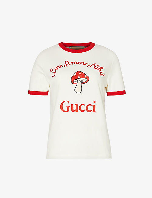 GUCCI: Embroidered cotton-jersey T-shirt