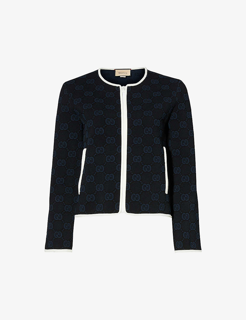 Gucci Logo-pattern Regular-fit Knitted Cardigan In Black/blue/ivory