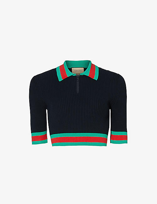 GUCCI: Striped slim-fit knitted polo shirt
