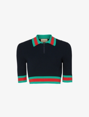 Gucci Striped Slim-fit Knitted Polo Shirt In Multi-coloured