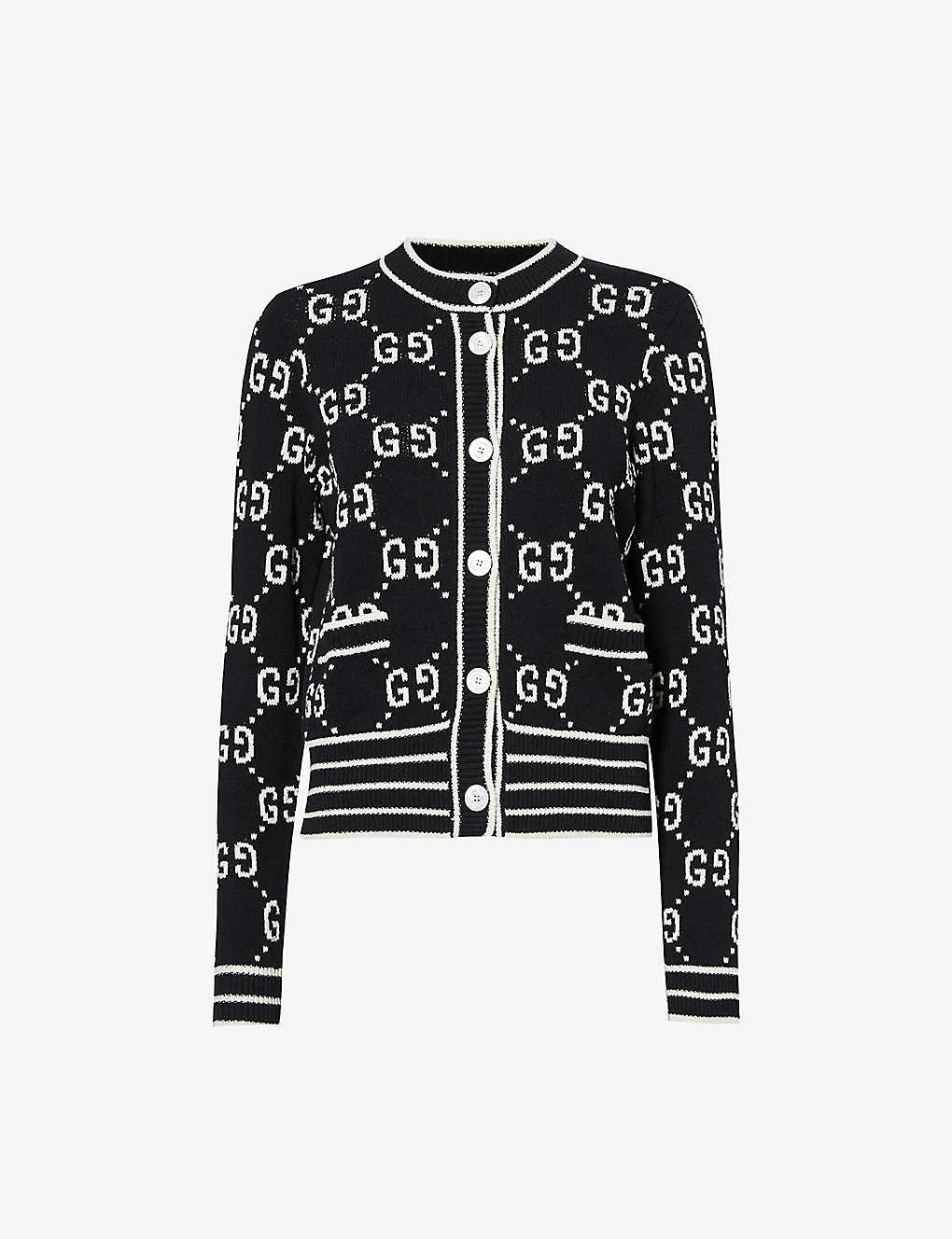 Gucci Monogram-pattern Cotton-blend Cardigan In Black/ivory