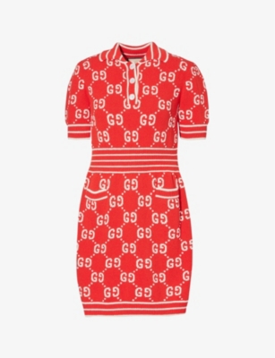 GUCCI: Monogram-print V-neck cotton-blend mini dress