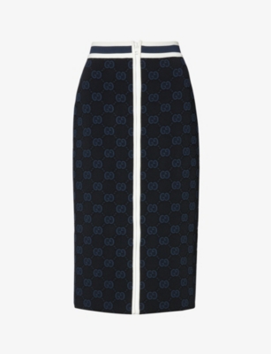 Gucci Gg Jacquard Midi Skirt In Black/blue/ivory