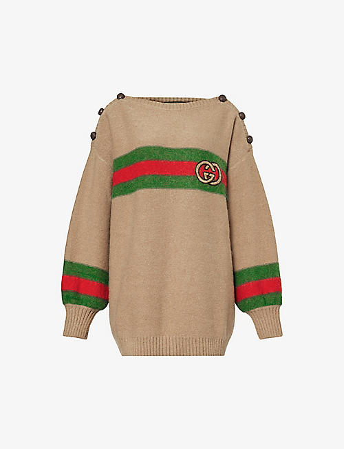 GUCCI: Striped boat-neck relaxed-fit wool-blend jumper