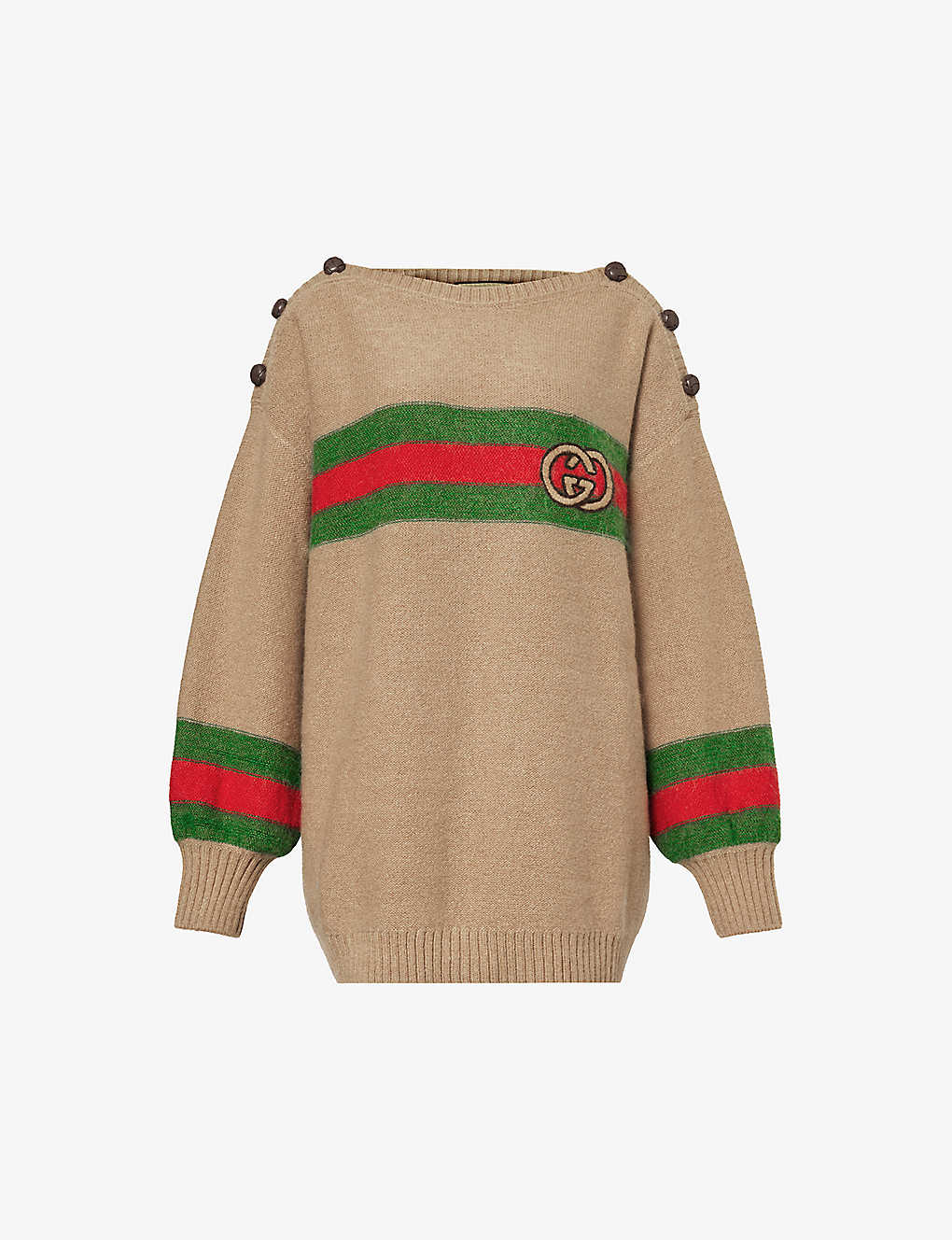 Gucci Striped Boat-neck Relaxed-fit Wool-blend Jumper In Multi-coloured