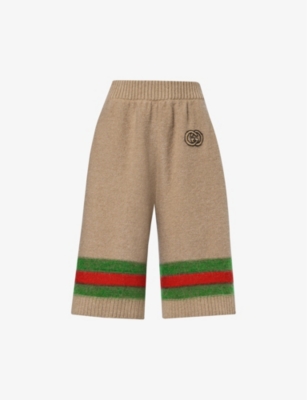 Shop Gucci Womens Camel/green/red/mix Striped Wide-leg Regular-fit Mohair Wool-blend Knitted Trousers