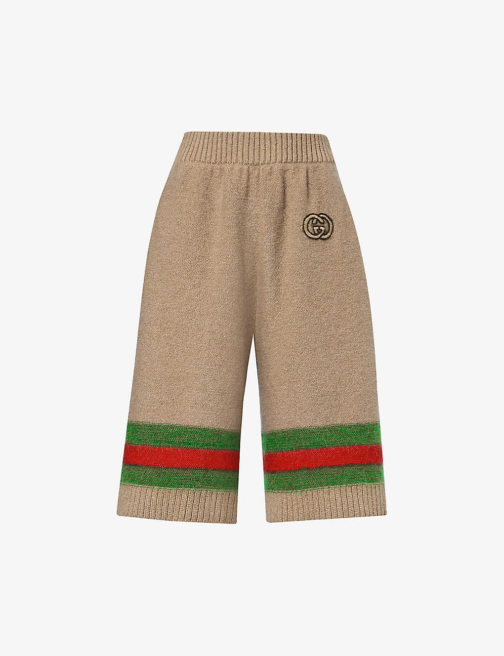 Shop Gucci Women's Camel/green/red/mix Striped Wide-leg Regular-fit Mohair Wool-blend Knitted Trousers