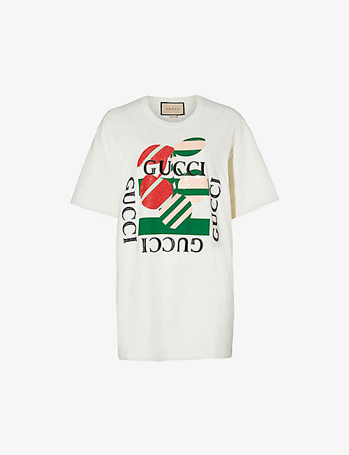 GUCCI: Cherry and logo-print cotton-jersey T-shirt