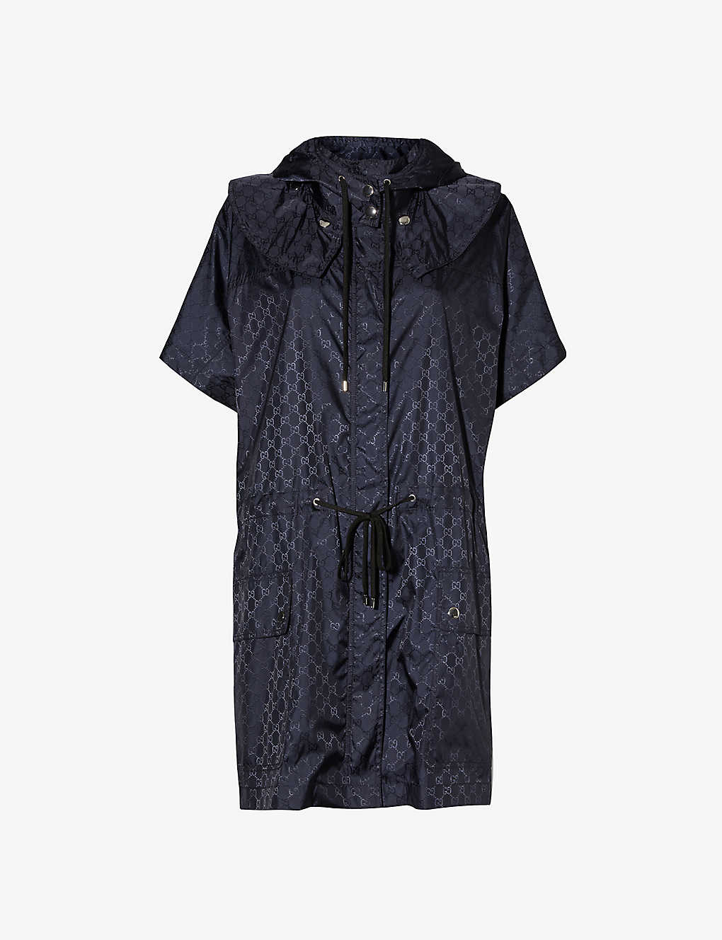 Gucci Womens Blue Japan Monogram-pattern Funnel-neck Shell Coat