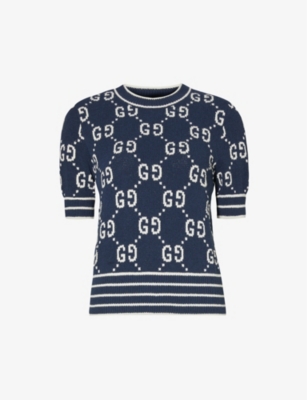 Gucci Gg Jacquard Cotton-blend Top In Blue