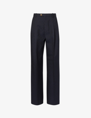 GUCCI: Horsebit-pattern straight-leg high-rise cotton and wool-blend trousers