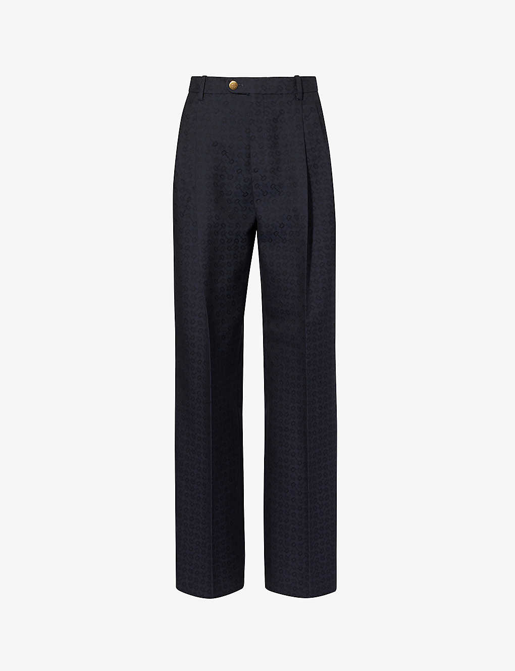 Gucci Horsebit-pattern Straight-leg High-rise Cotton And Wool-blend Trousers In Ink