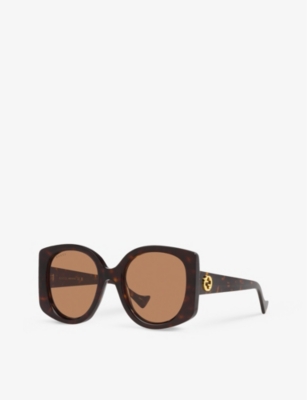 Shop Gucci Women's Brown Gg1257s Rectangle-frame Acetate Sunglasses