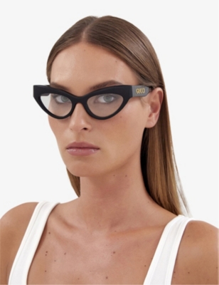 Shop Gucci Women's Black Gg1295o Cat-eye Acetate Optical Glasses