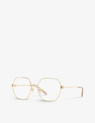 Shop Gucci Women's Green Gg1285o Square-frame Metal Optical Glasses