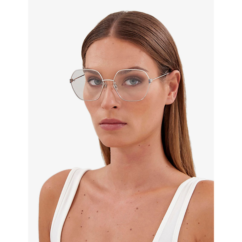 Shop Gucci Men's Silver Gg1285o Square-frame Metal Optical Glasses