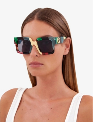 Shop Gucci Women's Brown Gc002054 Gg1307s Rectangle-frame Tortoiseshell Acetate Sunglasses