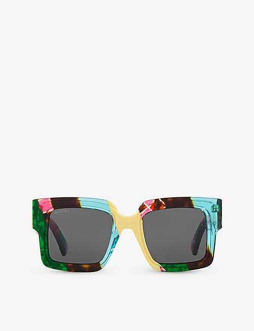 GUCCI: GC002054 GG1307S rectangle-frame tortoiseshell acetate sunglasses