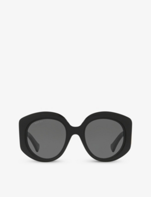 Gucci Womens Black Gc002055 Gg1308s Round-frame Acetate Sunglasses