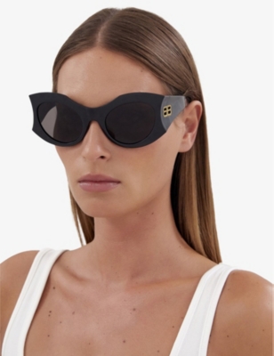 Shop Balenciaga Womens Black Bb0256s Cat-eye Acetate Sunglasses