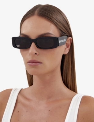Balenciaga Womens Black Bb0260s Rectangle-frame Acetate Sunglasses In Black