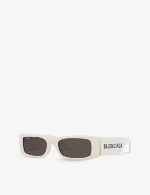 Shop Balenciaga Women's White Bb0260s Rectangle-frame Acetate Sunglasses