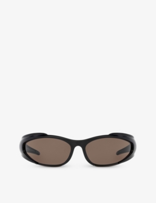 Shop Balenciaga Womens Black Bb0253s Wraparound-frame Acetate Sunglasses