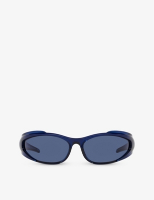 Shop Balenciaga Women's Blue Bb0253s Wraparound-frame Acetate Sunglasses