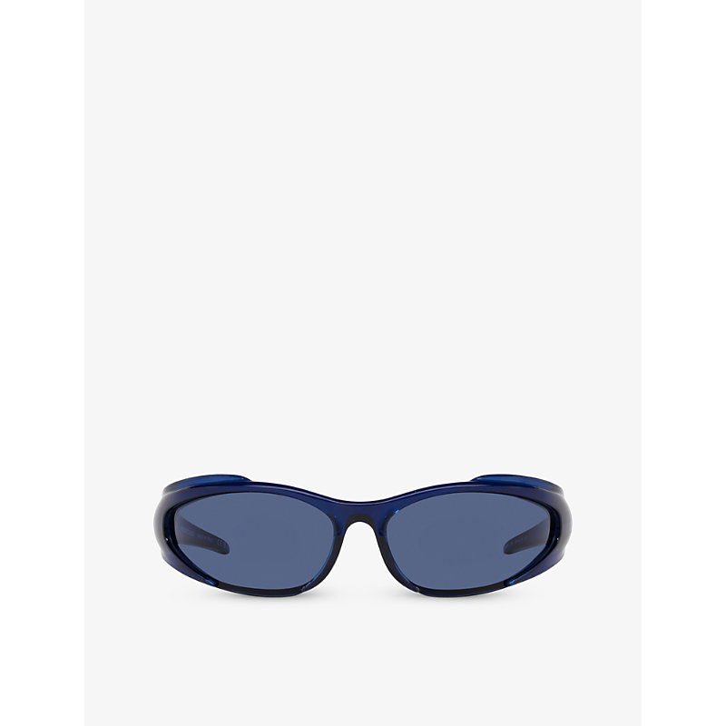 Balenciaga Womens Blue Bb0253s Wraparound-frame Acetate Sunglasses