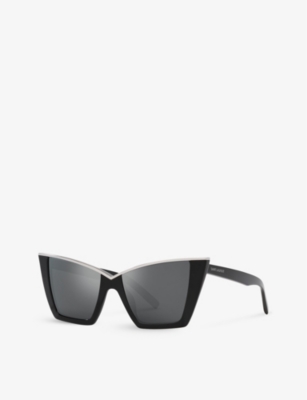 Shop Saint Laurent Womens Black Ys000435 Cat-eye Acetate Sunglasses
