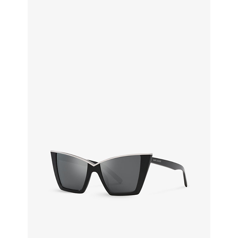 Shop Saint Laurent Womens Black Ys000435 Cat-eye Acetate Sunglasses