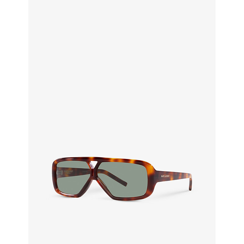 Shop Saint Laurent Women's Brown Ys000434 Sl 569 Y Pilot-frame Acetate Sunglasses