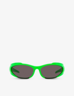 Shop Balenciaga Women's Green Bb0253s Wraparound-frame Acetate Sunglasses