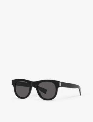 Shop Saint Laurent Women's Black Women's Sl571 Round-frame Acetate Sunglasses