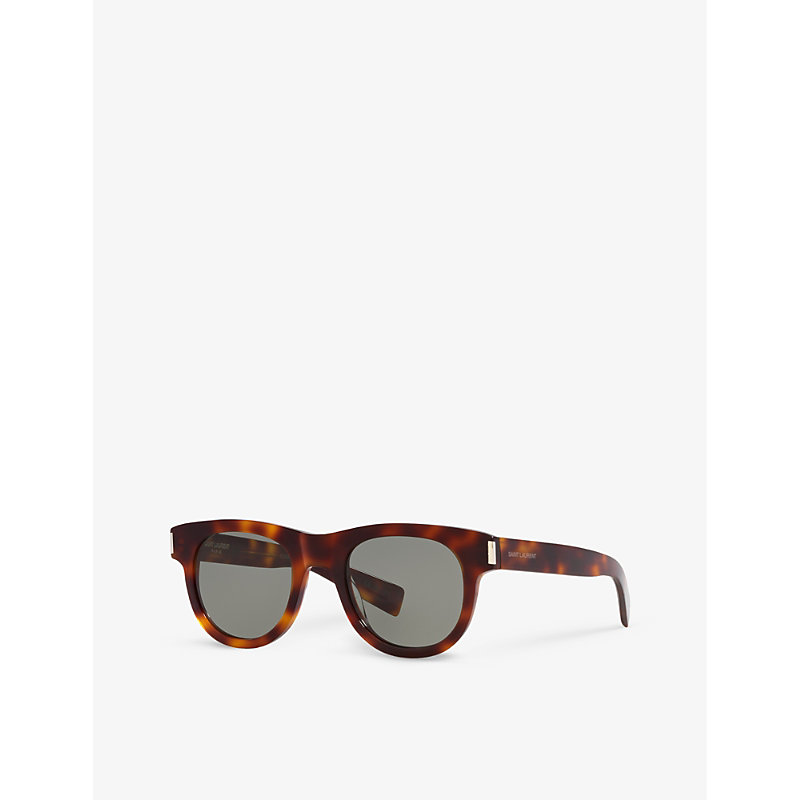Shop Saint Laurent Women's Brown Women's Sl571 Round-frame Tortoiseshell Acetate Sunglasses