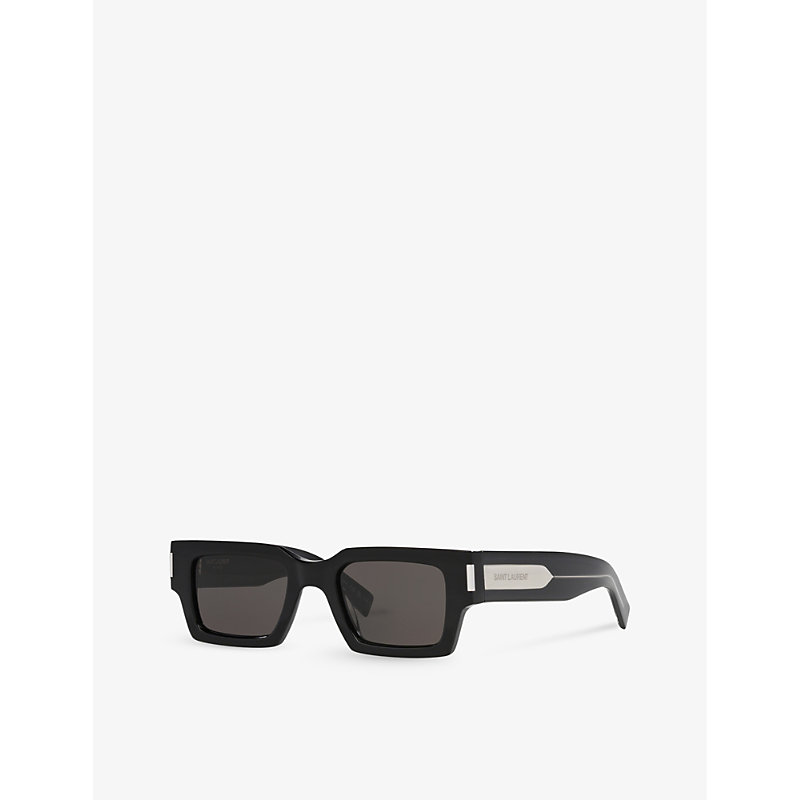 Shop Saint Laurent Women's Black Ys000468 Rectangle-frame Acetate Sunglasses