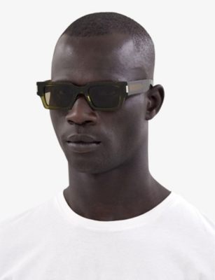 Saint Laurent Womens Green Ys000459 Rectangle-frame Acetate Sunglasses In Green