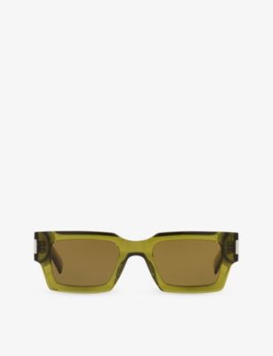 Saint Laurent Womens Green Ys000459 Rectangle-frame Acetate Sunglasses