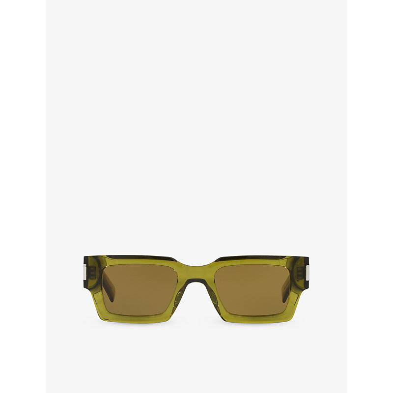 Saint Laurent Womens Green Ys000459 Rectangle-frame Acetate Sunglasses