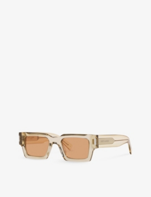 Shop Saint Laurent Women's Yellow Ys000468 Rectangle-frame Acetate Sunglasses