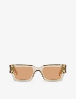 Shop Saint Laurent Women's Yellow Ys000468 Rectangle-frame Acetate Sunglasses