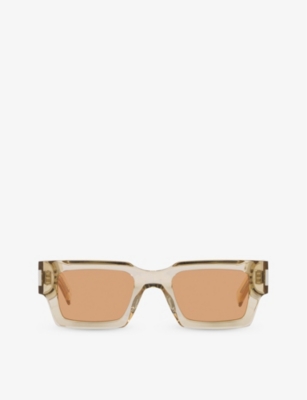 Shop Saint Laurent Womens Yellow Ys000468 Rectangle-frame Acetate Sunglasses