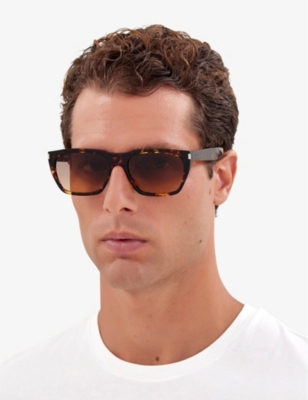 Shop Saint Laurent Women's Brown Ys000474 Rectangle-frame Acetate Sunglasses