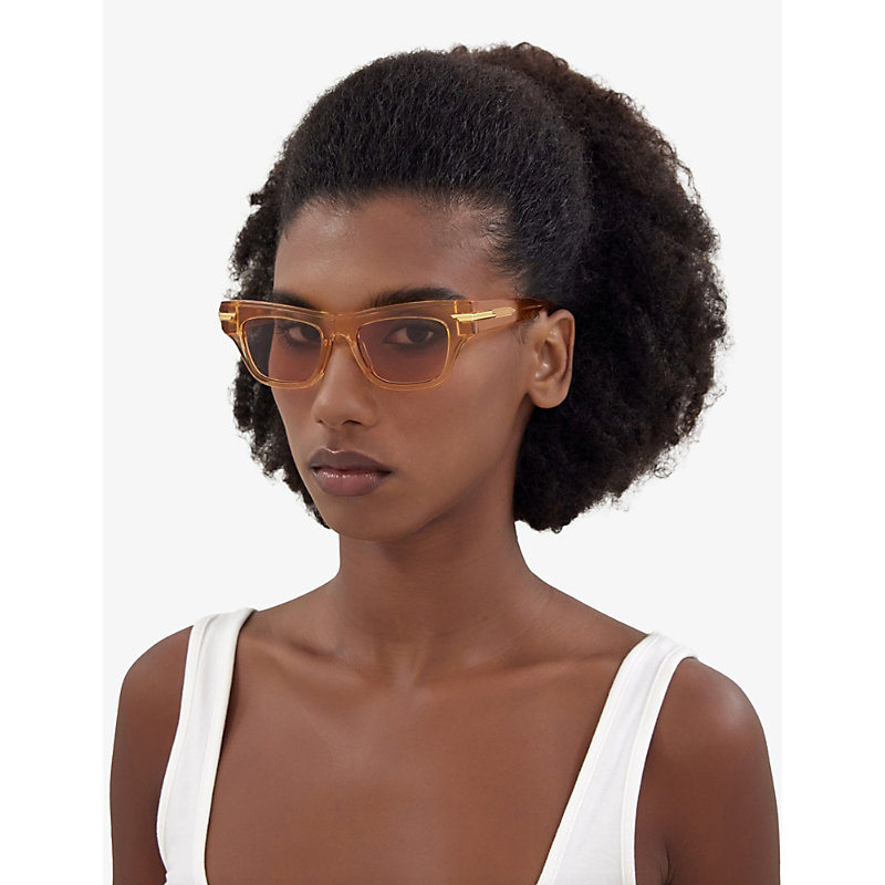 Shop Bottega Veneta Women's Orange 6j000306 Bv1122s Rectangular-frame Acetate Sunglasses