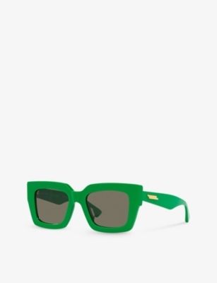 Shop Bottega Veneta Women's Green 6j000394 Bv1212s Rectangle-frame Acetate Sunglasses