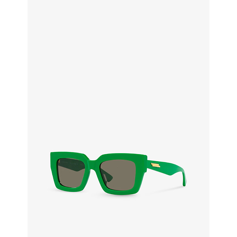 Shop Bottega Veneta Women's Green 6j000394 Bv1212s Rectangle-frame Acetate Sunglasses